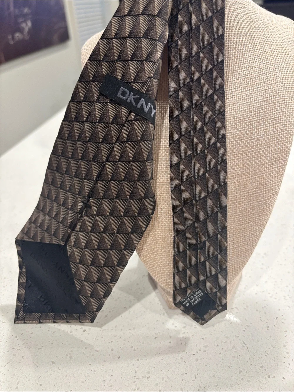 DKNY Brown Geometric Pattern Silk Tie